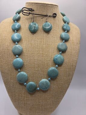 1564. Dyed Howlite Disc Bead Necklace and Earrings - Women Jewelry Necklaces